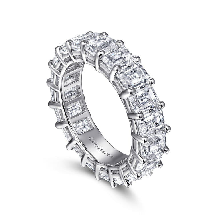 Eternity Band Wedding Ring in 14k White Gold with Emerald Cut Natural Diamond at Gabriel & Co. - Shot 3