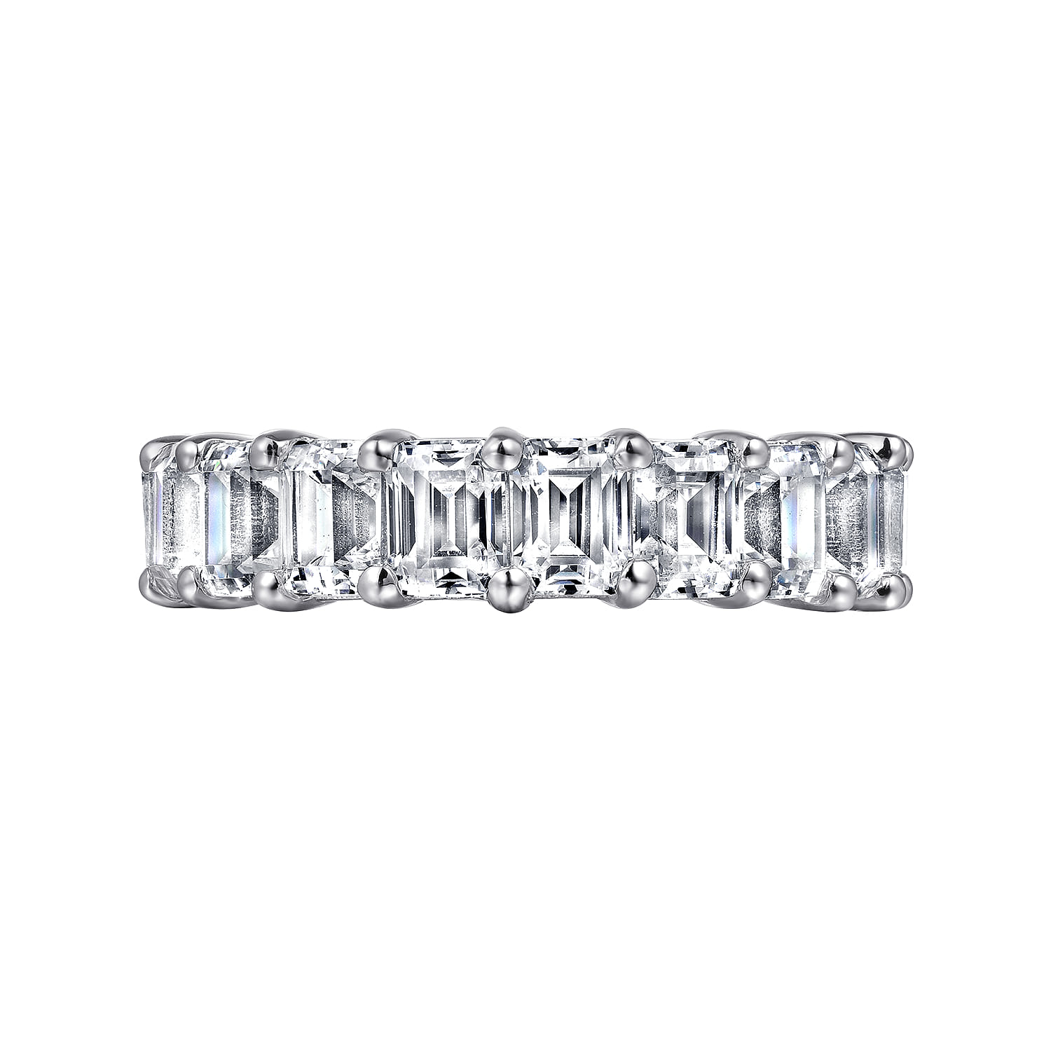 Eternity Band Wedding Ring in 14k White Gold with Emerald Cut Natural Diamond at Gabriel & Co. - Shot 5