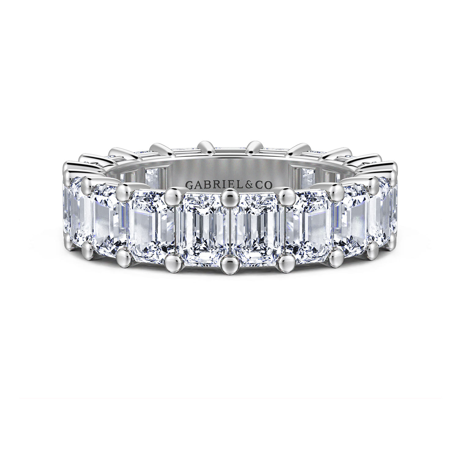 Eternity Band Wedding Ring in 14k White Gold with Emerald Cut Natural Diamond at Gabriel & Co. - Shot 1
