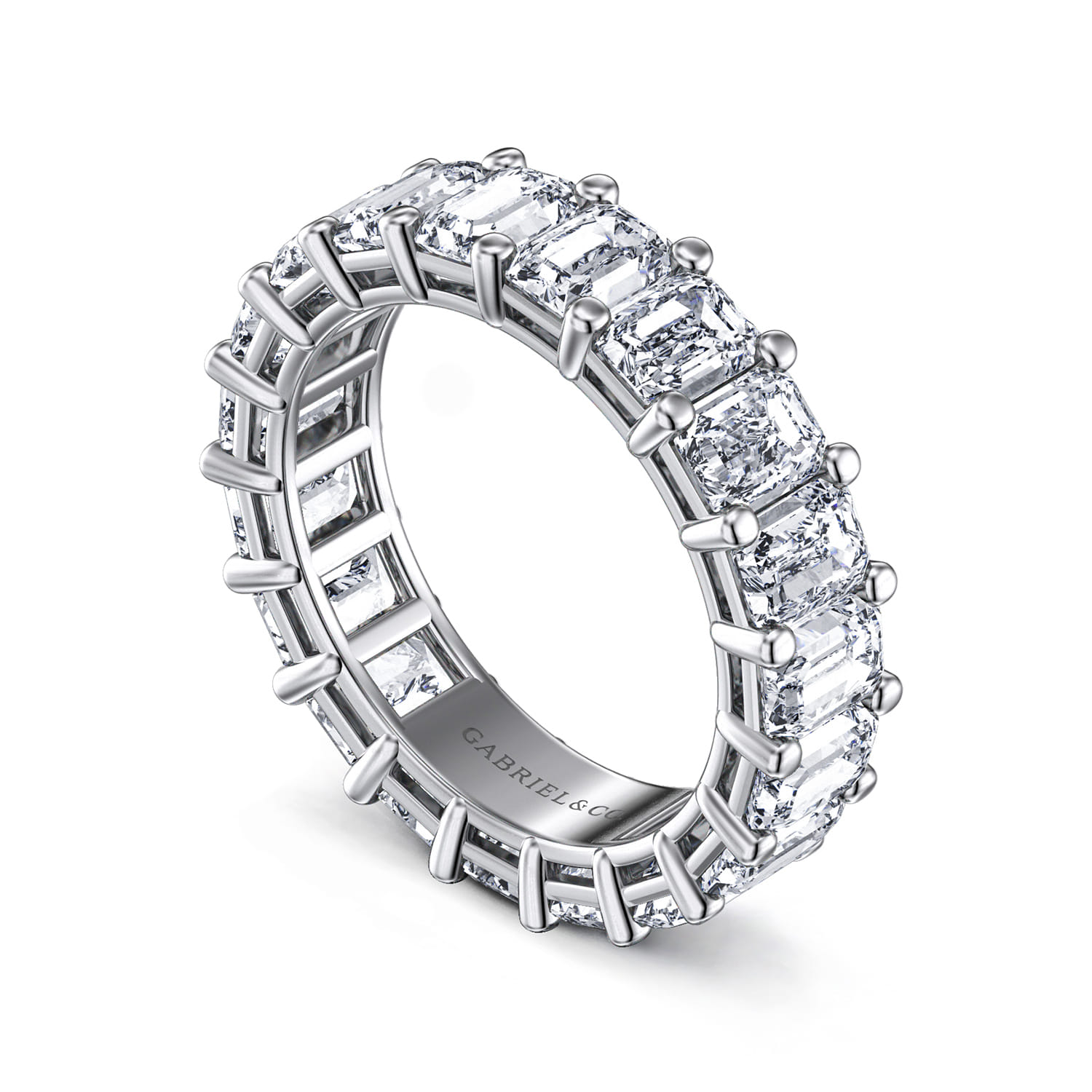 Eternity Band Wedding Ring in 14k White Gold with Emerald Cut Natural Diamond at Gabriel & Co. - Shot 3