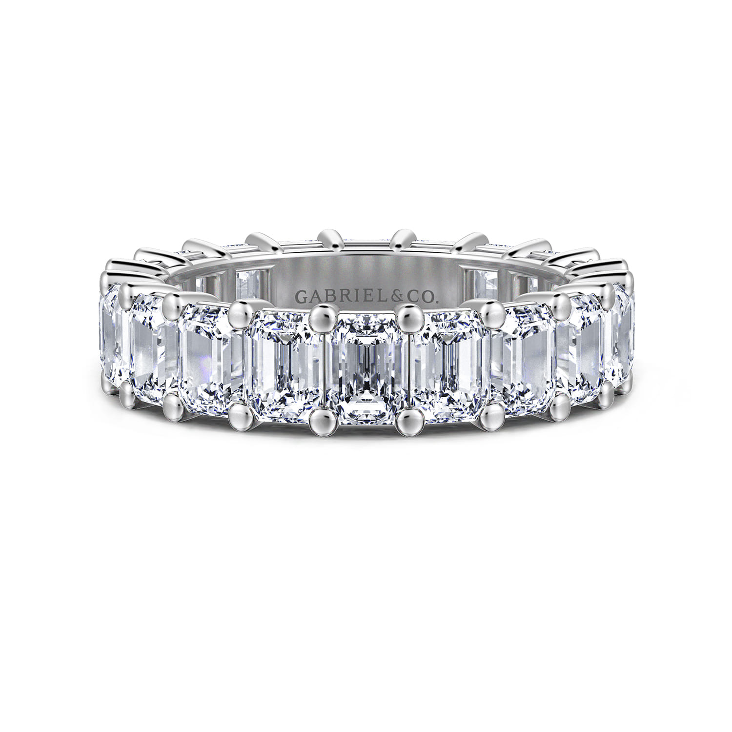 Eternity Band Wedding Ring in 14k White Gold with Emerald Cut Natural Diamond at Gabriel & Co. - Shot 1