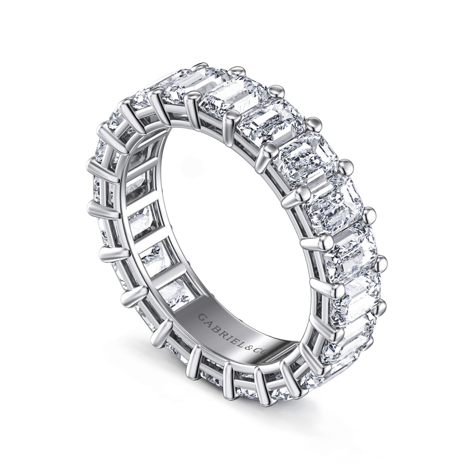 Eternity Band Wedding Ring in 14k White Gold with Emerald Cut Natural Diamond at Gabriel & Co. - Shot 3