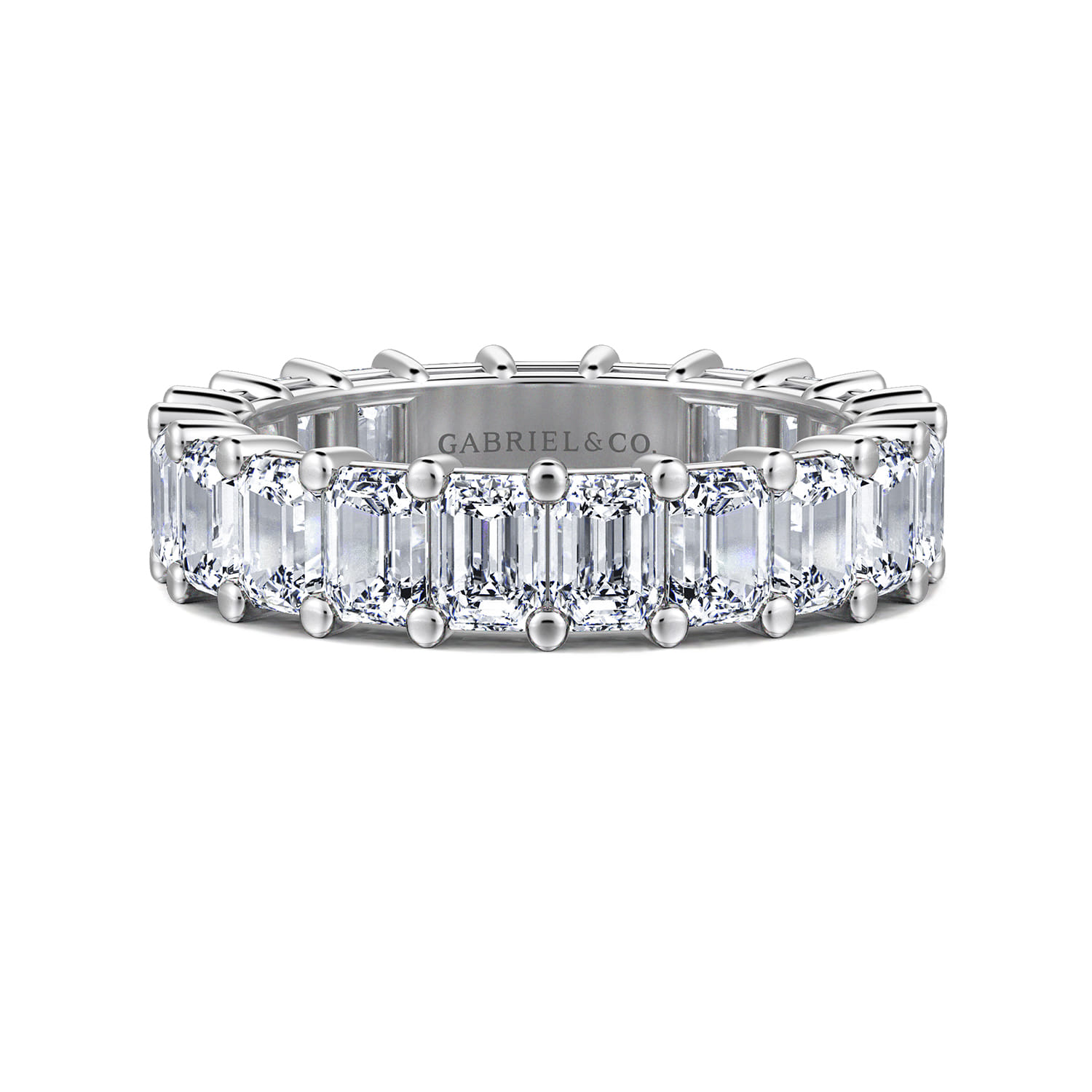 Eternity Band Wedding Ring in 14k White Gold with Emerald Cut Natural Diamond at Gabriel & Co. - Shot 1