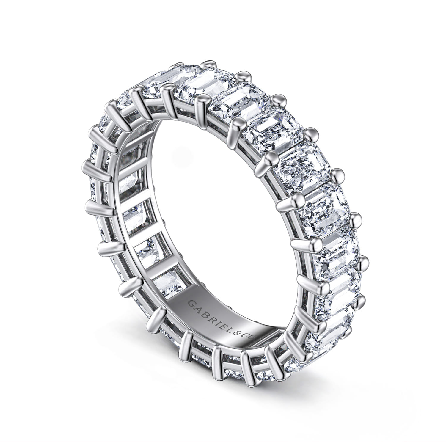 Eternity Band Wedding Ring in 14k White Gold with Emerald Cut Natural Diamond at Gabriel & Co. - Shot 3