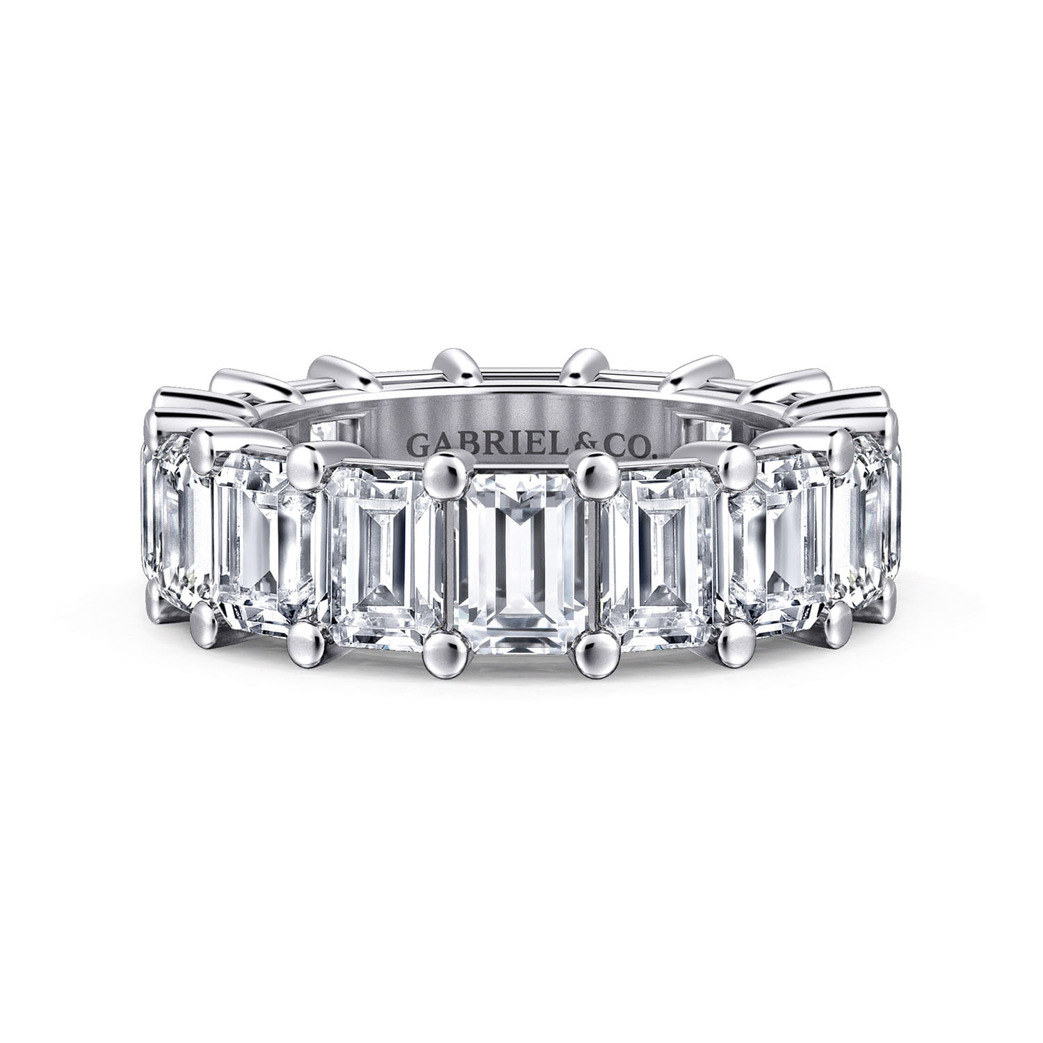 Eternity Band Wedding Ring in 14k White Gold with Emerald Cut Natural Diamond at Gabriel & Co. - Shot 1