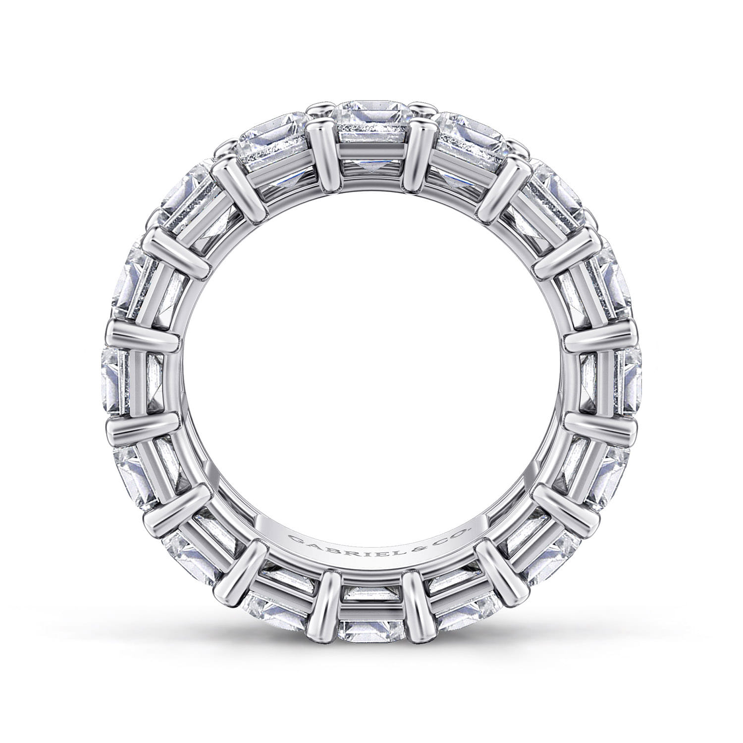 Eternity Band Wedding Ring in 14k White Gold with Emerald Cut Natural Diamond at Gabriel & Co. - Shot 2