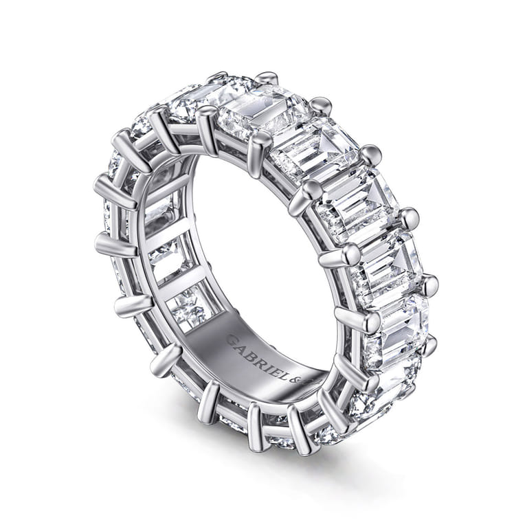 Eternity Band Wedding Ring in 14k White Gold with Emerald Cut Natural Diamond at Gabriel & Co. - Shot 3