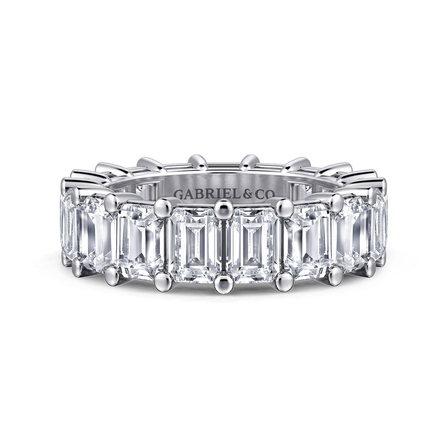 Eternity Band Wedding Ring in 14k White Gold with Emerald Cut Natural Diamond at Gabriel & Co. - Shot 1