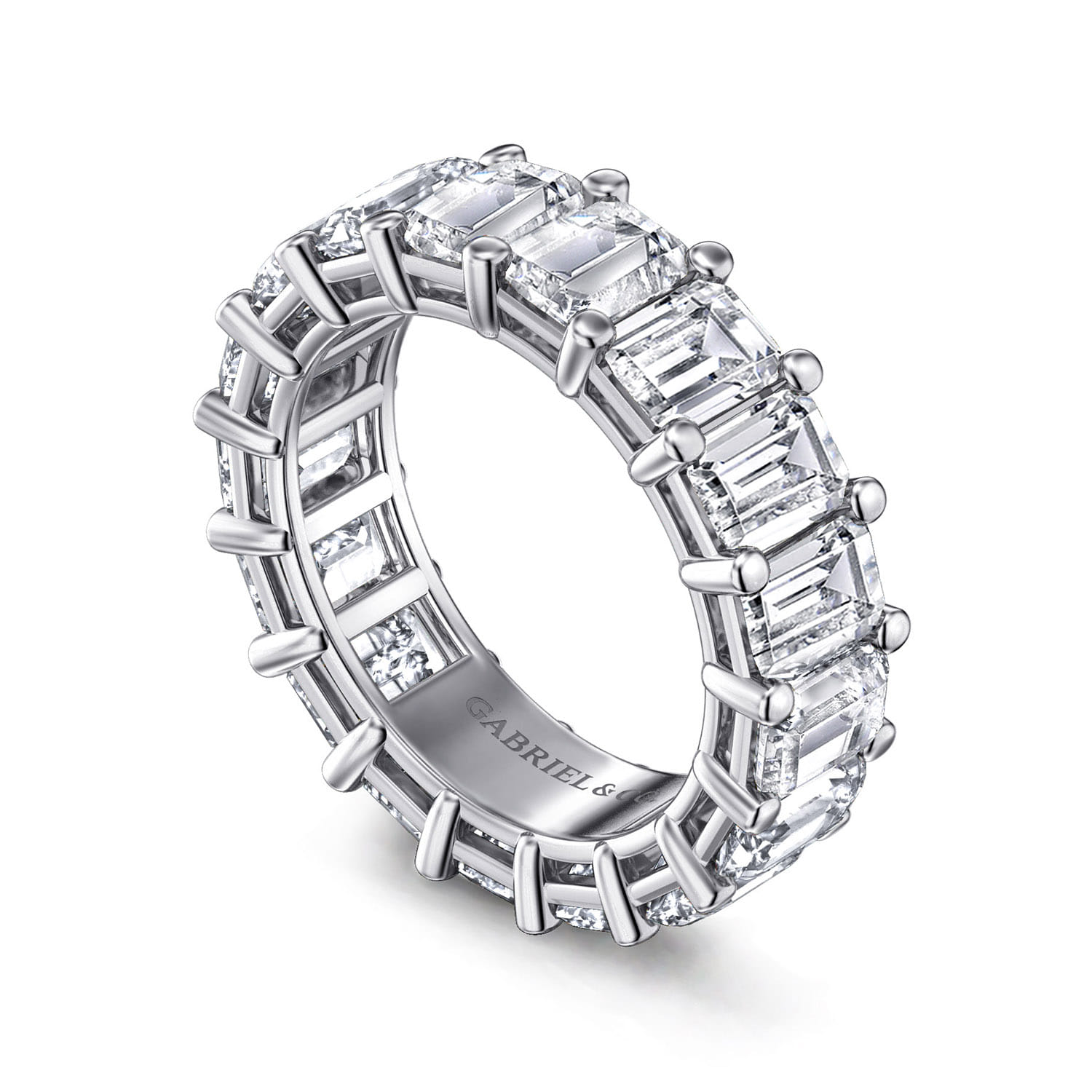 Eternity Band Wedding Ring in 14k White Gold with Emerald Cut Natural Diamond at Gabriel & Co. - Shot 3