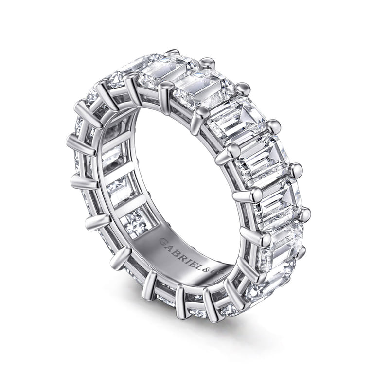 Eternity Band Wedding Ring in 14k White Gold with Emerald Cut Natural Diamond at Gabriel & Co. - Shot 3