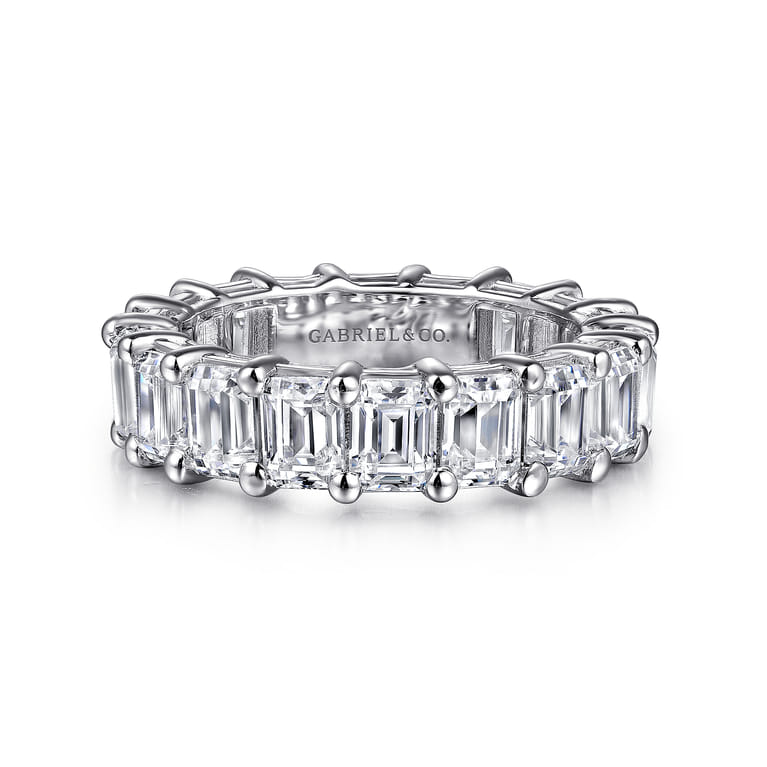Eternity Band Wedding Ring in 14k White Gold with Emerald Cut Natural Diamond at Gabriel & Co. - Shot 1