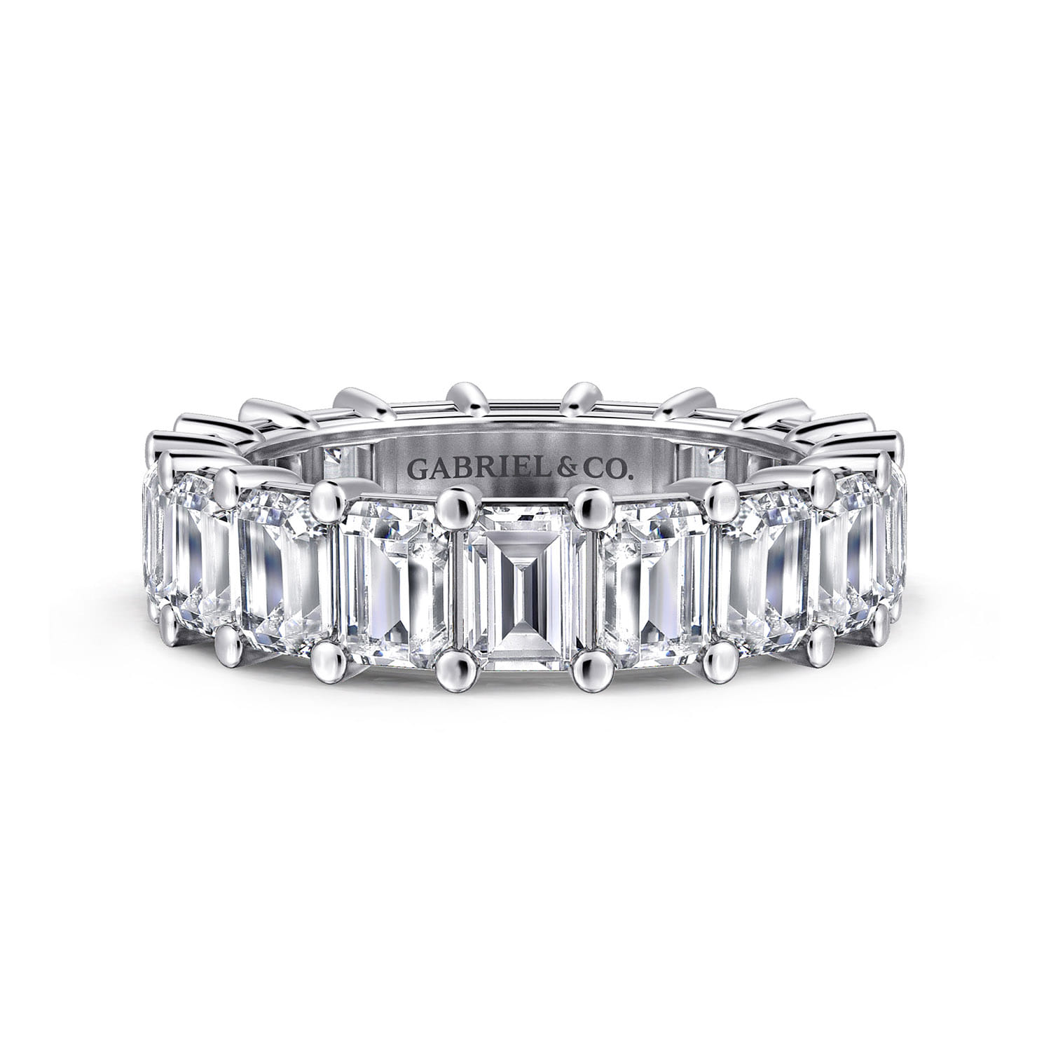 Eternity Band Wedding Ring in 14k White Gold with Emerald Cut Natural Diamond at Gabriel & Co. - Shot 1