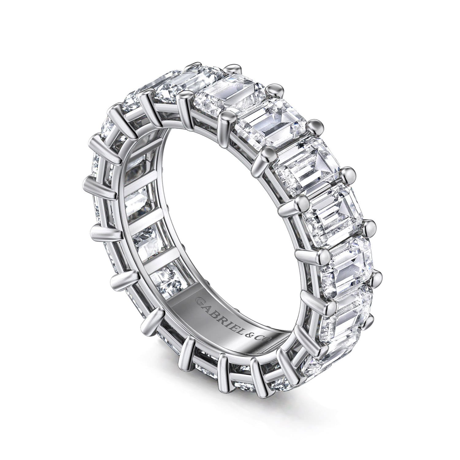 Eternity Band Wedding Ring in 14k White Gold with Emerald Cut Natural Diamond at Gabriel & Co. - Shot 3