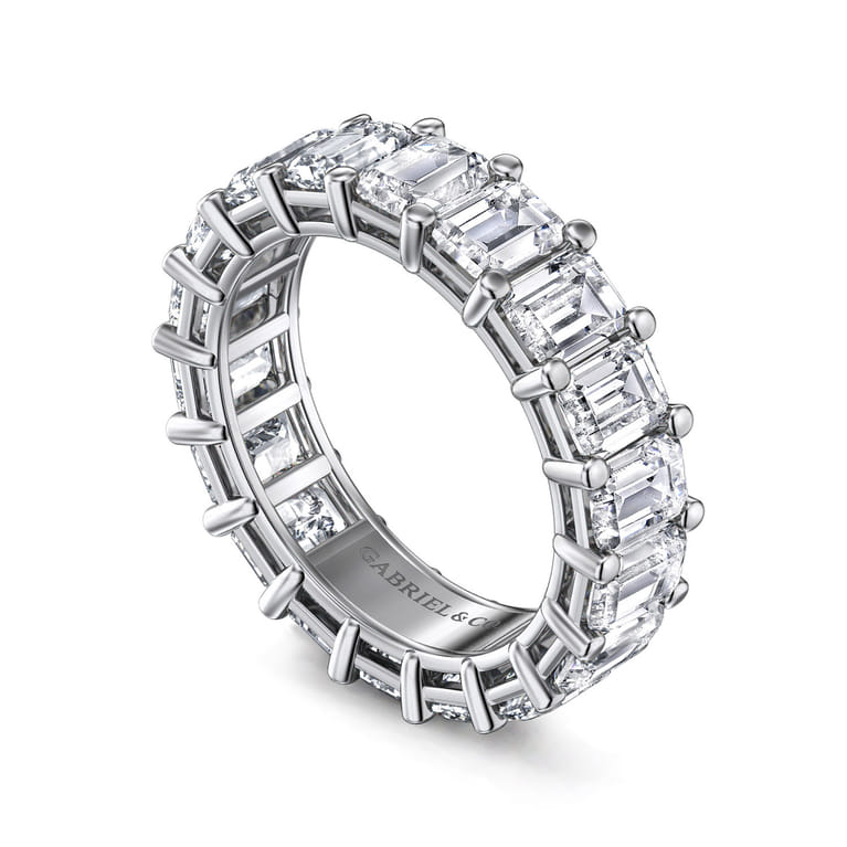 Eternity Band Wedding Ring in 14k White Gold with Emerald Cut Natural Diamond at Gabriel & Co. - Shot 3