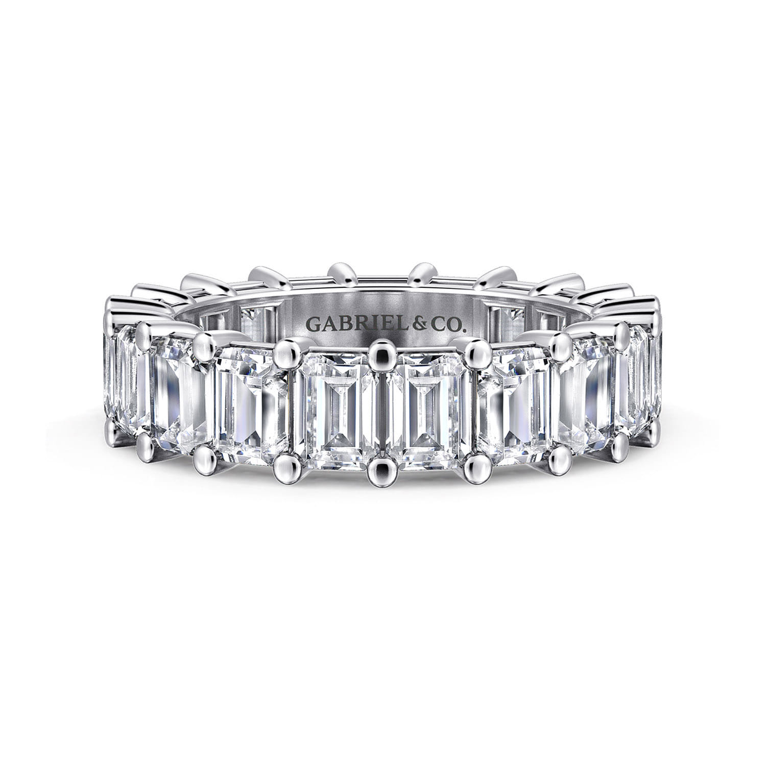 Eternity Band Wedding Ring in 14k White Gold with Emerald Cut Natural Diamond at Gabriel & Co. - Shot 1