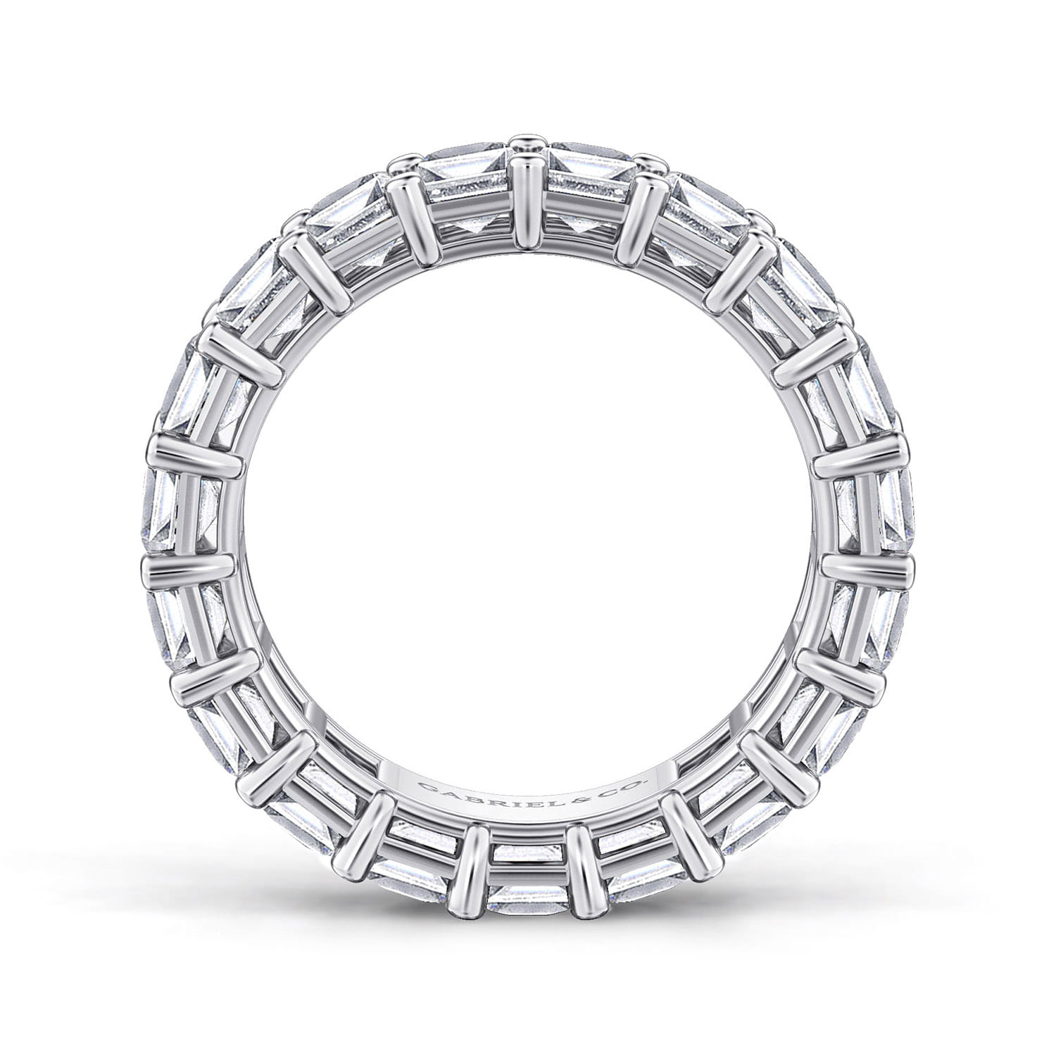 Eternity Band Wedding Ring in 14k White Gold with Emerald Cut Natural Diamond at Gabriel & Co. - Shot 2