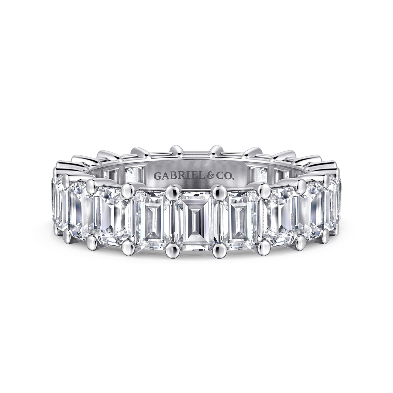 Eternity Band Wedding Ring in 14k White Gold with Emerald Cut Natural Diamond at Gabriel & Co. - Shot 1