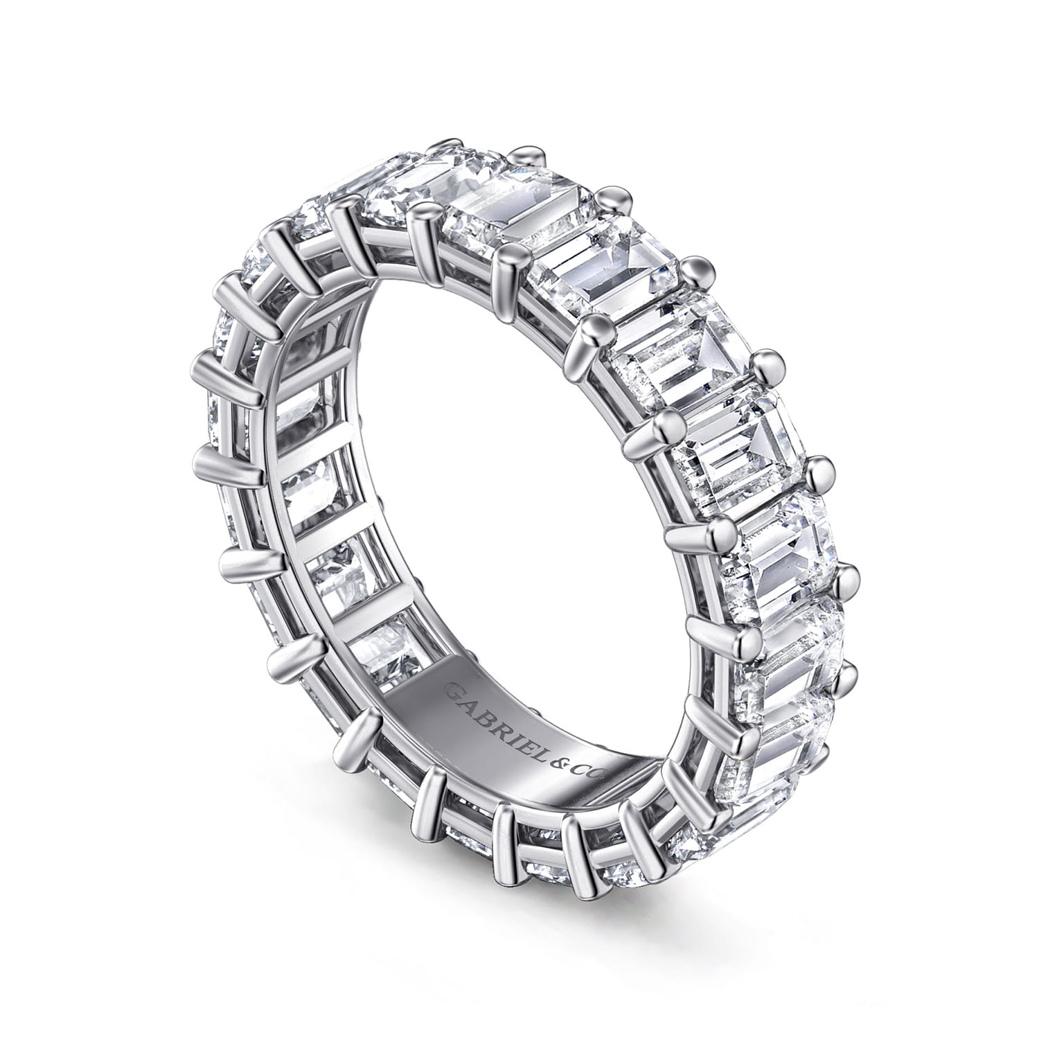 Eternity Band Wedding Ring in 14k White Gold with Emerald Cut Natural Diamond at Gabriel & Co. - Shot 3