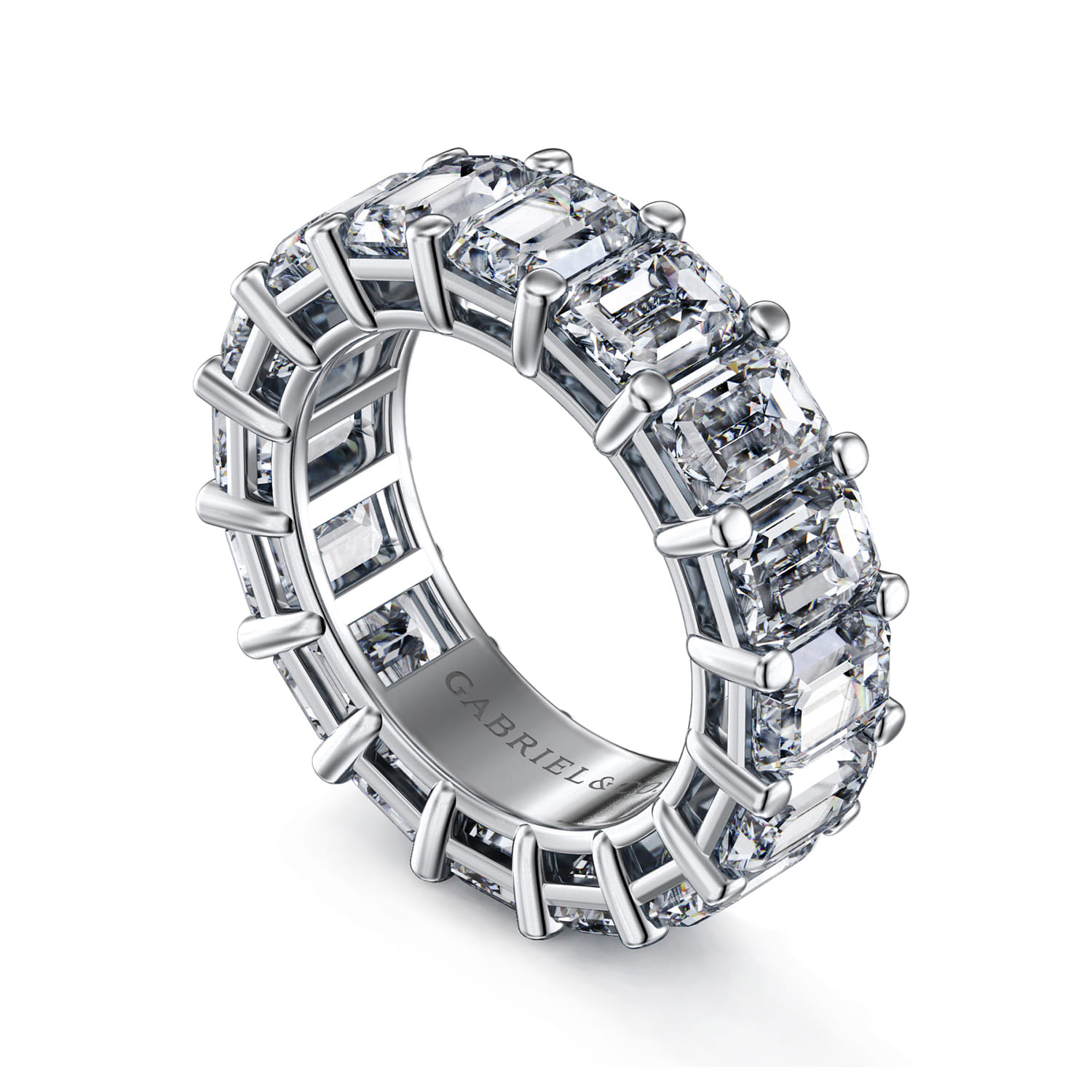 Eternity Band Wedding Ring in 14k White Gold with Emerald Cut Natural Diamond at Gabriel & Co. - Shot 3