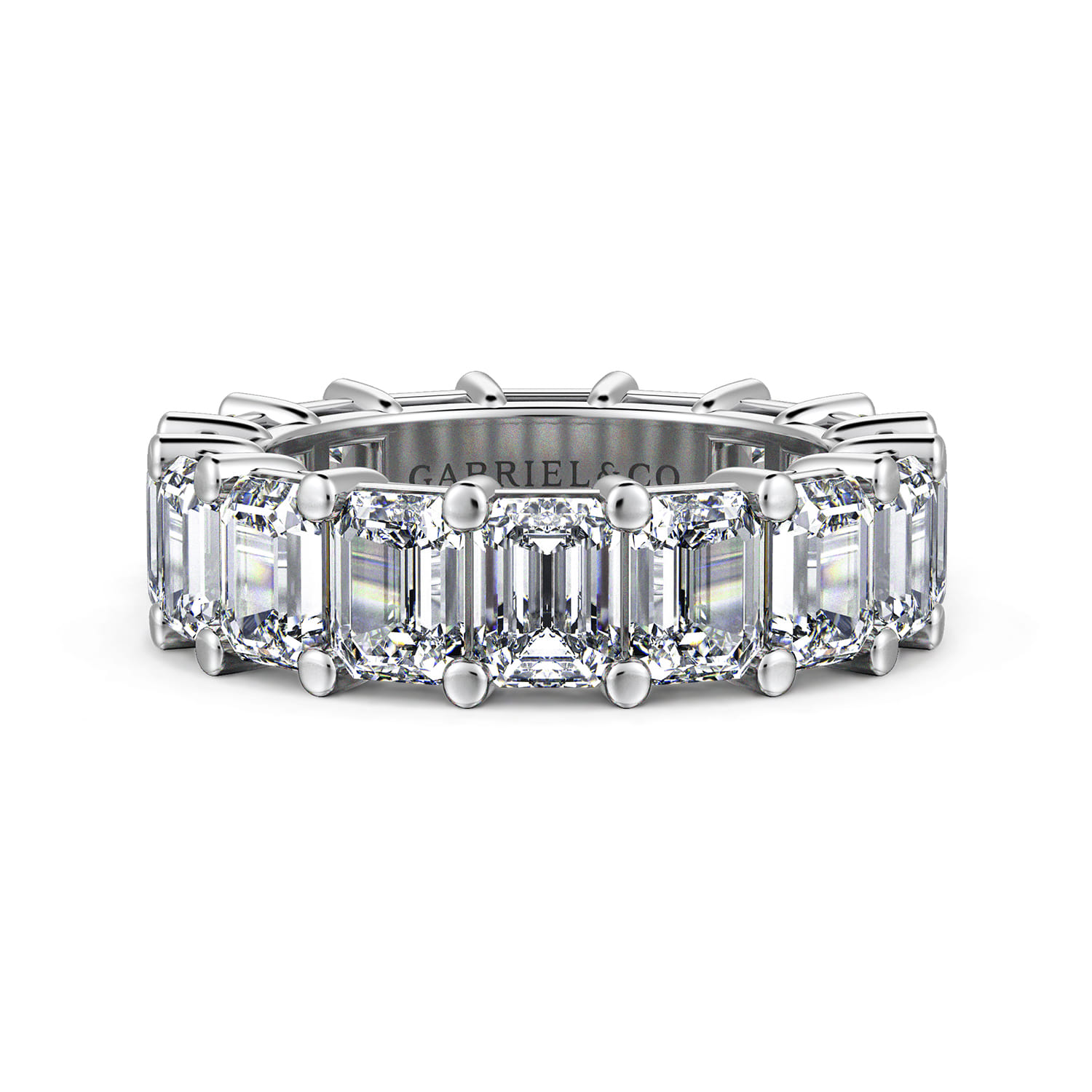 Eternity Band Wedding Ring in 14k White Gold with Emerald Cut Natural Diamond at Gabriel & Co. - Shot 1