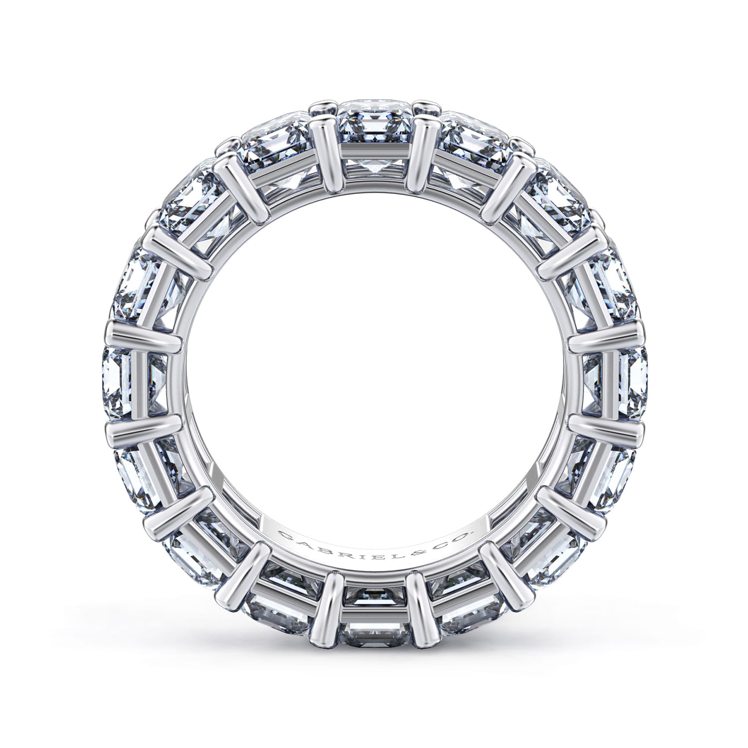 Eternity Band Wedding Ring in 14k White Gold with Emerald Cut Natural Diamond at Gabriel & Co. - Shot 2