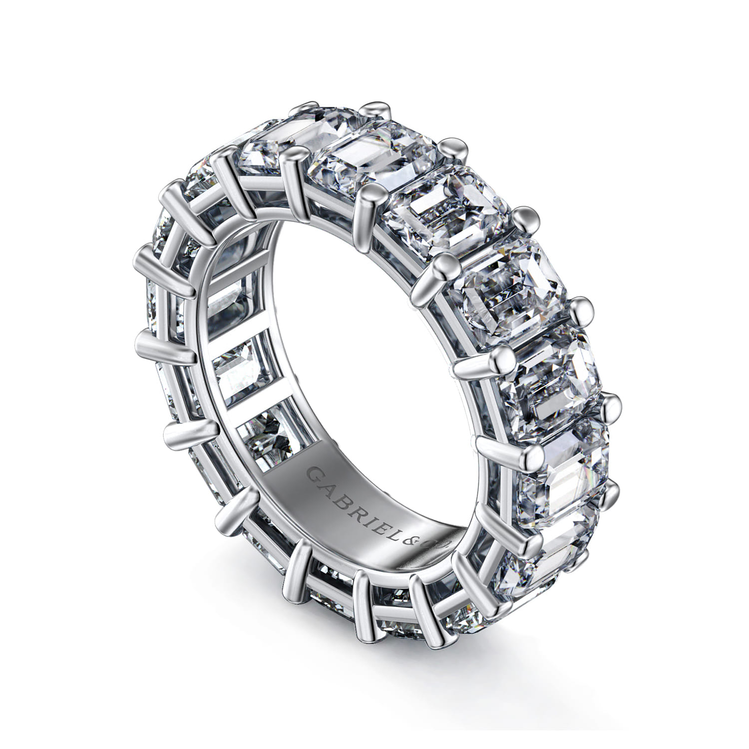 Eternity Band Wedding Ring in 14k White Gold with Emerald Cut Natural Diamond at Gabriel & Co. - Shot 3