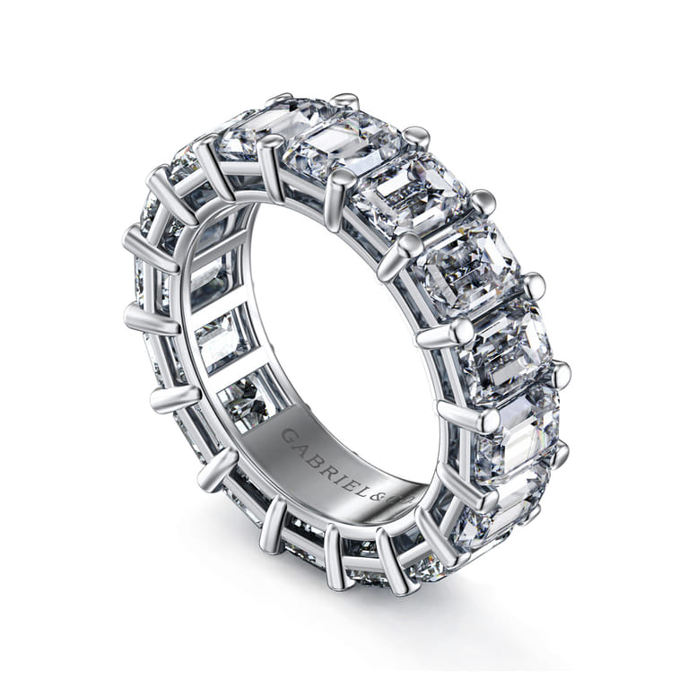 Eternity Band Wedding Ring in 14k White Gold with Emerald Cut Natural Diamond at Gabriel & Co. - Shot 3