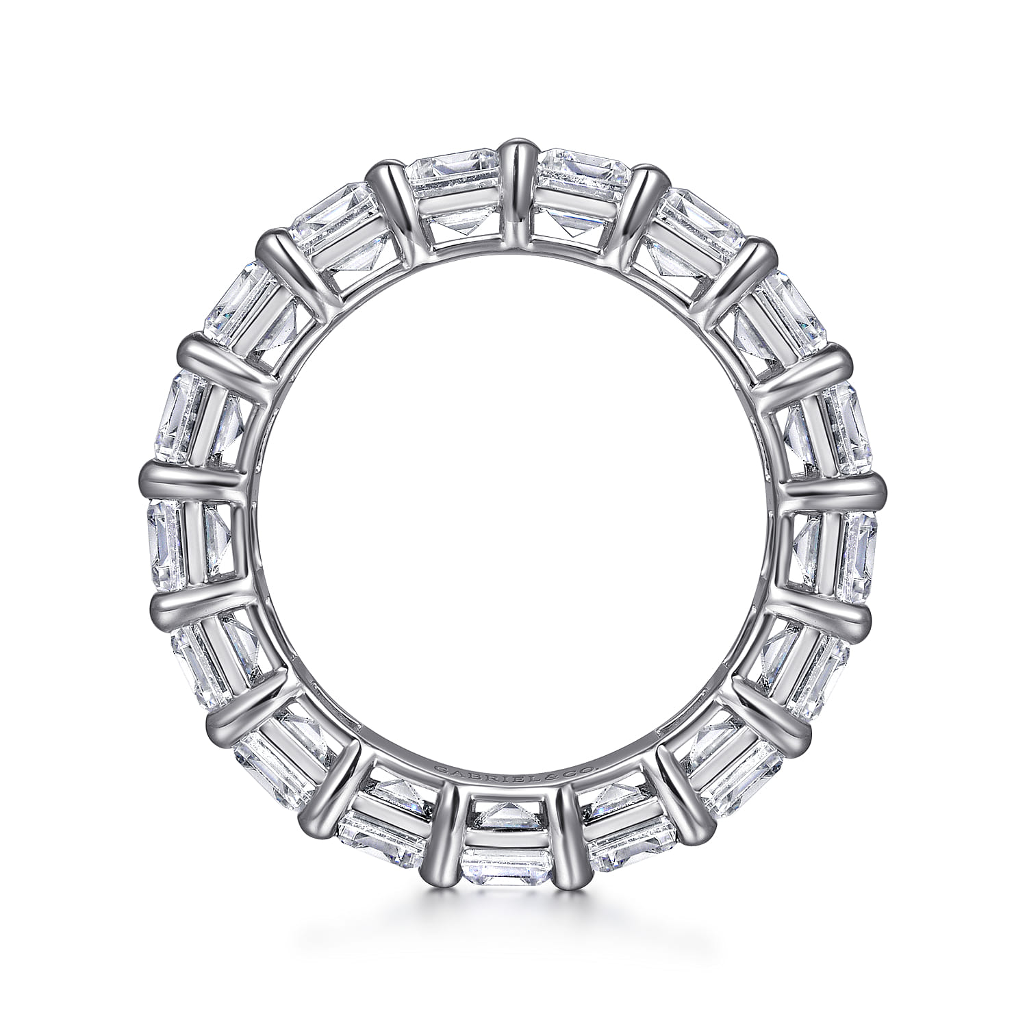 Eternity Band Wedding Ring in 14k White Gold with Emerald Cut Natural Diamond at Gabriel & Co. - Shot 2