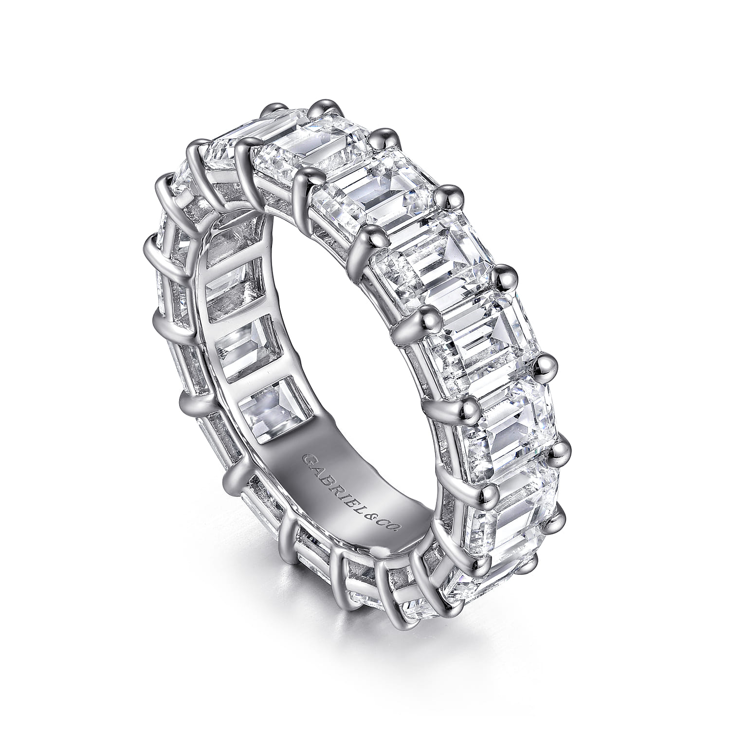 Eternity Band Wedding Ring in 14k White Gold with Emerald Cut Natural Diamond at Gabriel & Co. - Shot 3