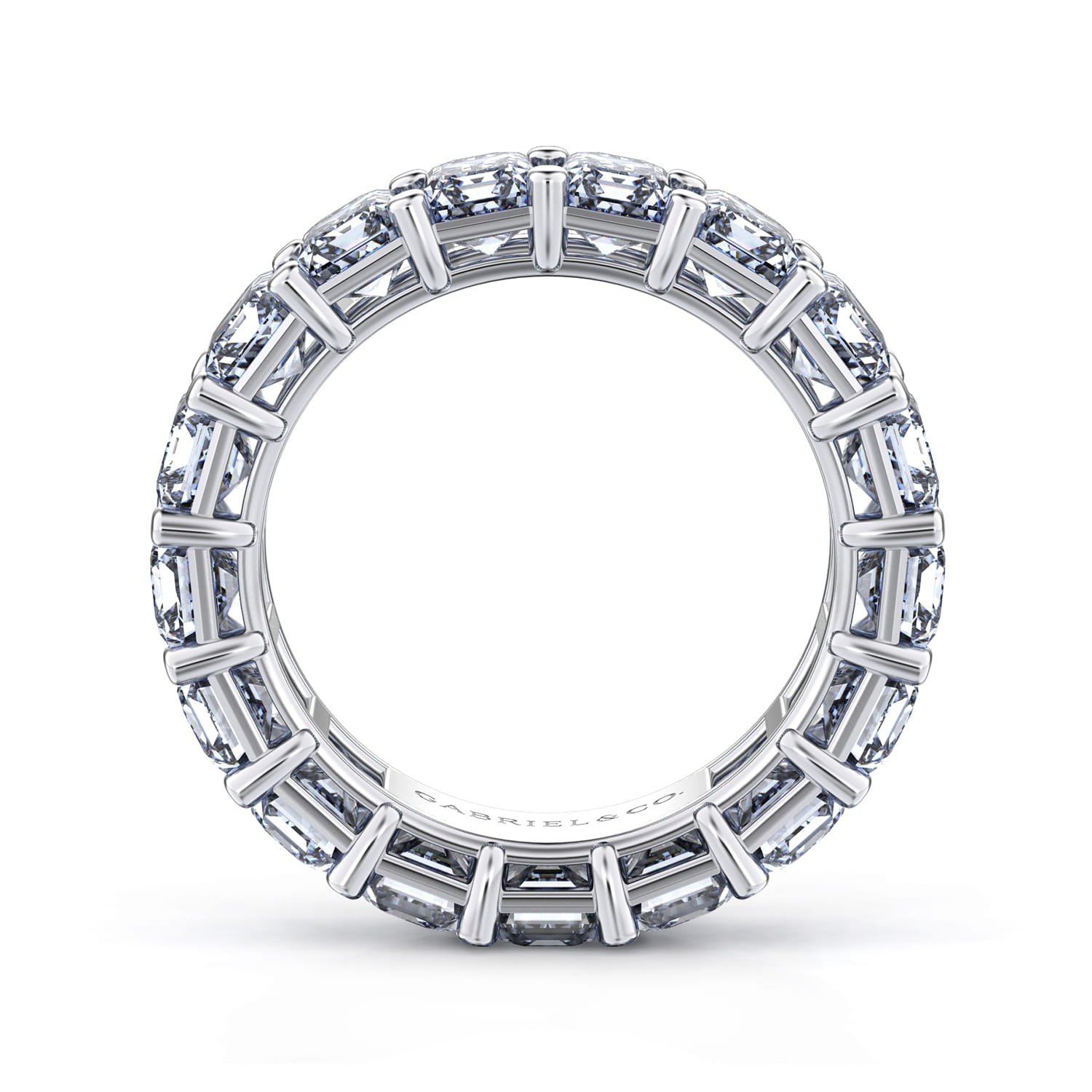 Eternity Band Wedding Ring in 14k White Gold with Emerald Cut Natural Diamond at Gabriel & Co. - Shot 2