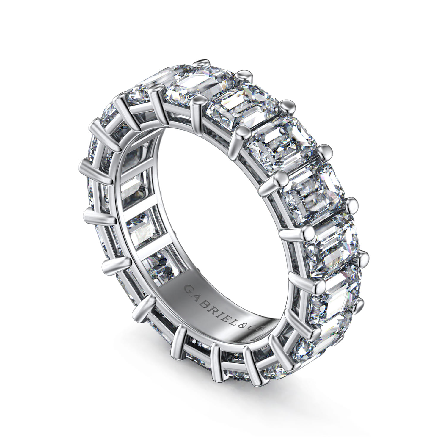 Eternity Band Wedding Ring in 14k White Gold with Emerald Cut Natural Diamond at Gabriel & Co. - Shot 3