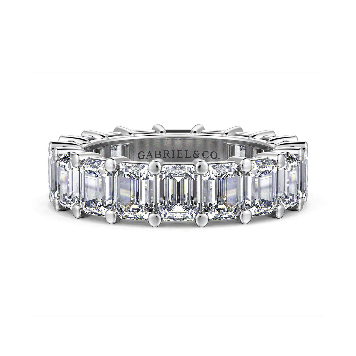 Eternity Band Wedding Ring in 14k White Gold with Emerald Cut Natural Diamond at Gabriel & Co. - Shot 1