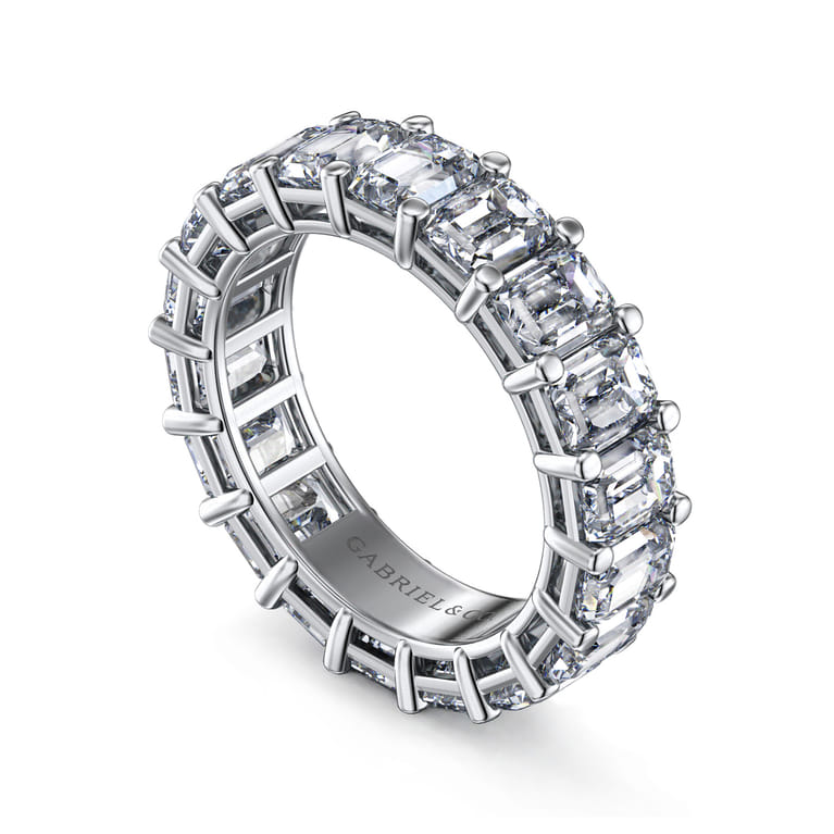Eternity Band Wedding Ring in 14k White Gold with Emerald Cut Natural Diamond at Gabriel & Co. - Shot 3