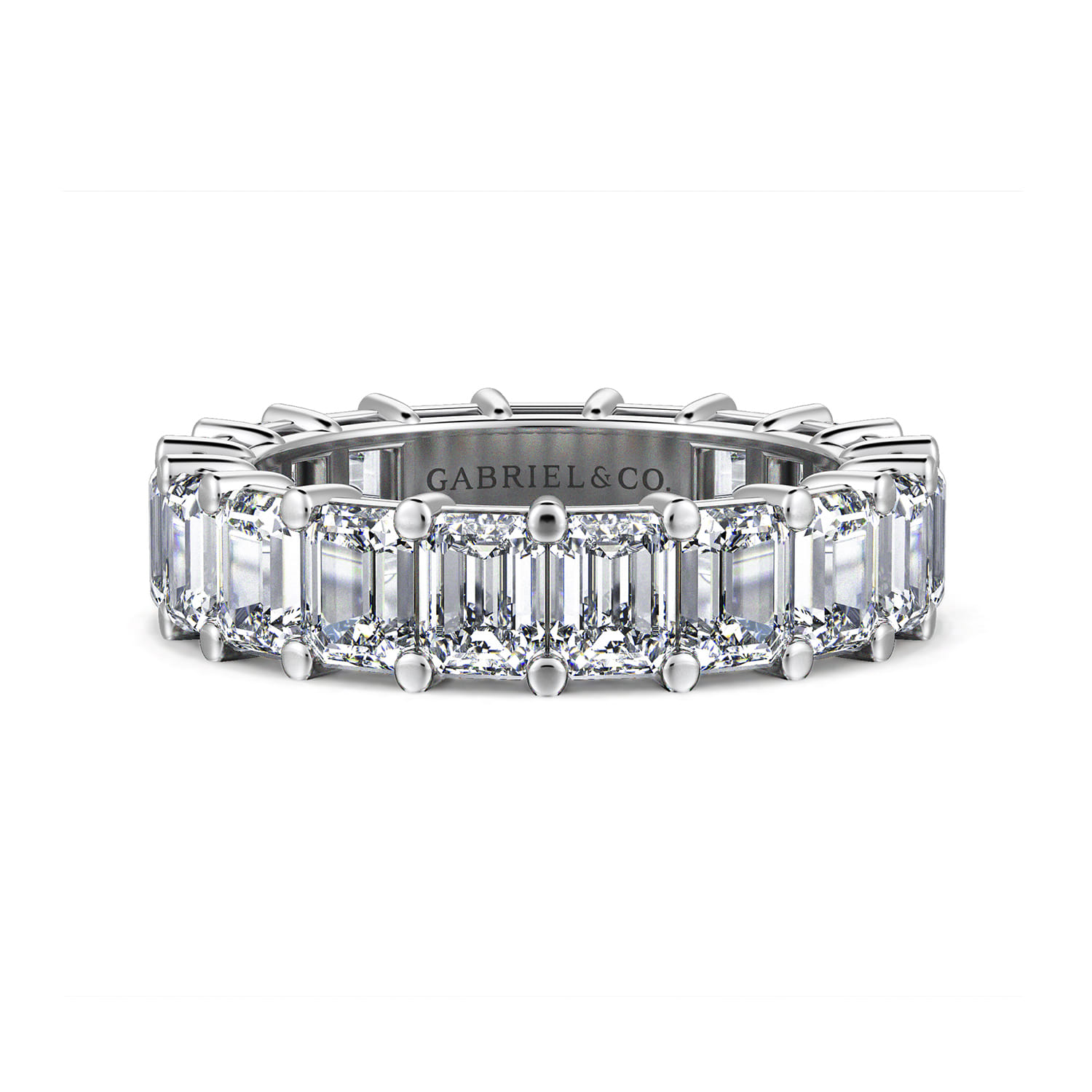 Eternity Band Wedding Ring in 14k White Gold with Emerald Cut Natural Diamond at Gabriel & Co. - Shot 1