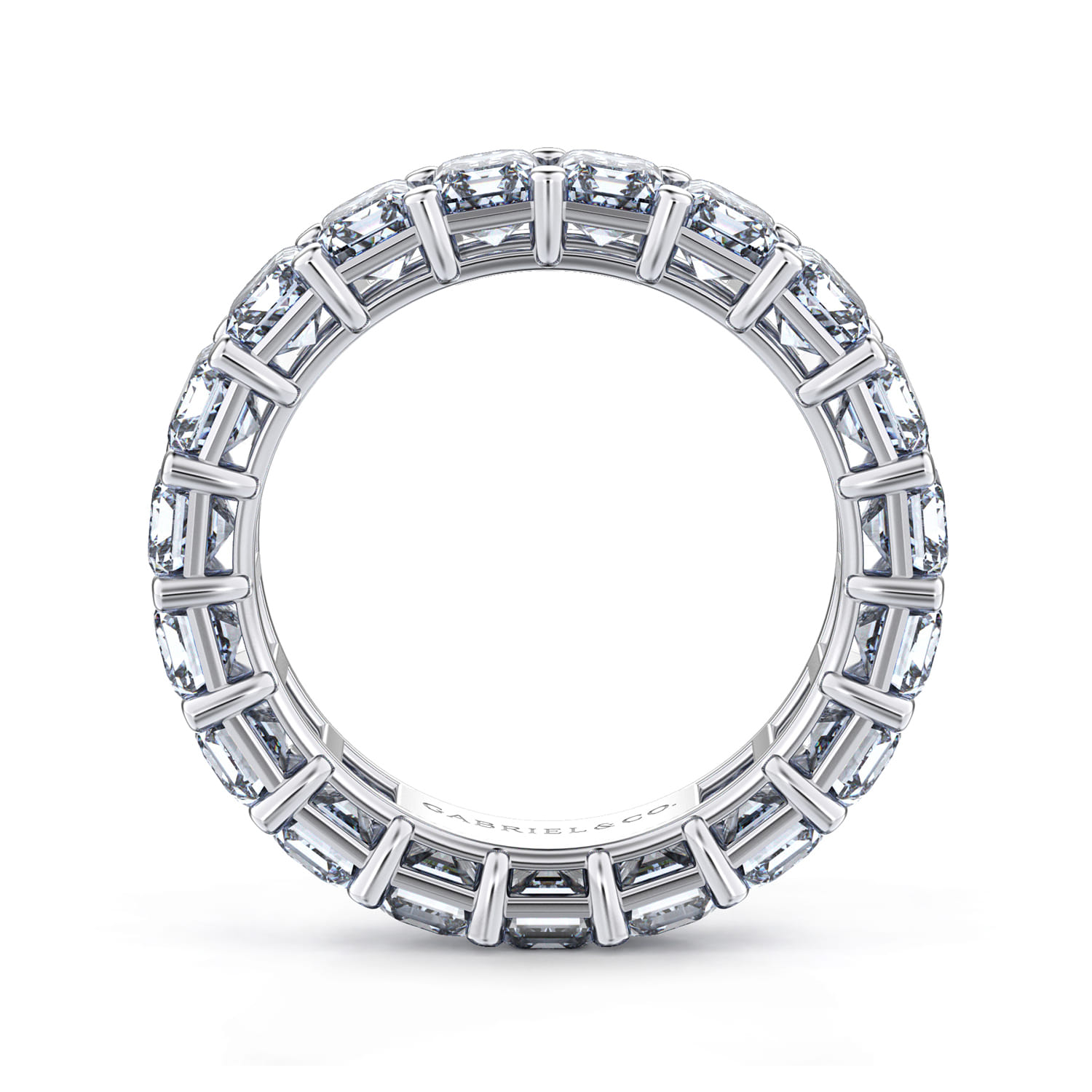 Eternity Band Wedding Ring in 14k White Gold with Emerald Cut Natural Diamond at Gabriel & Co. - Shot 2