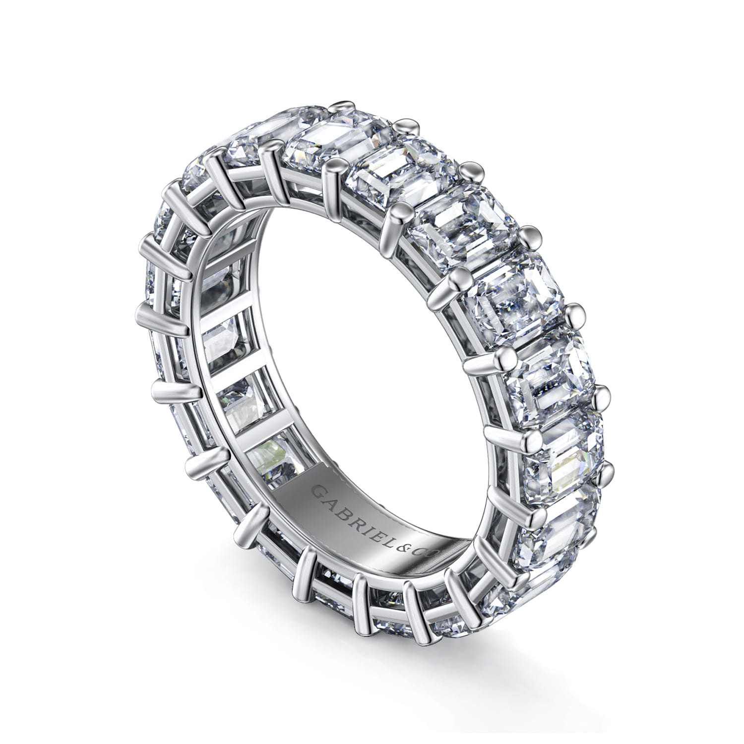 Eternity Band Wedding Ring in 14k White Gold with Emerald Cut Natural Diamond at Gabriel & Co. - Shot 3