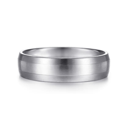 Ezra - 14K White Gold 6mm - Satin Color Block Men's Wedding Band in Satin Finish