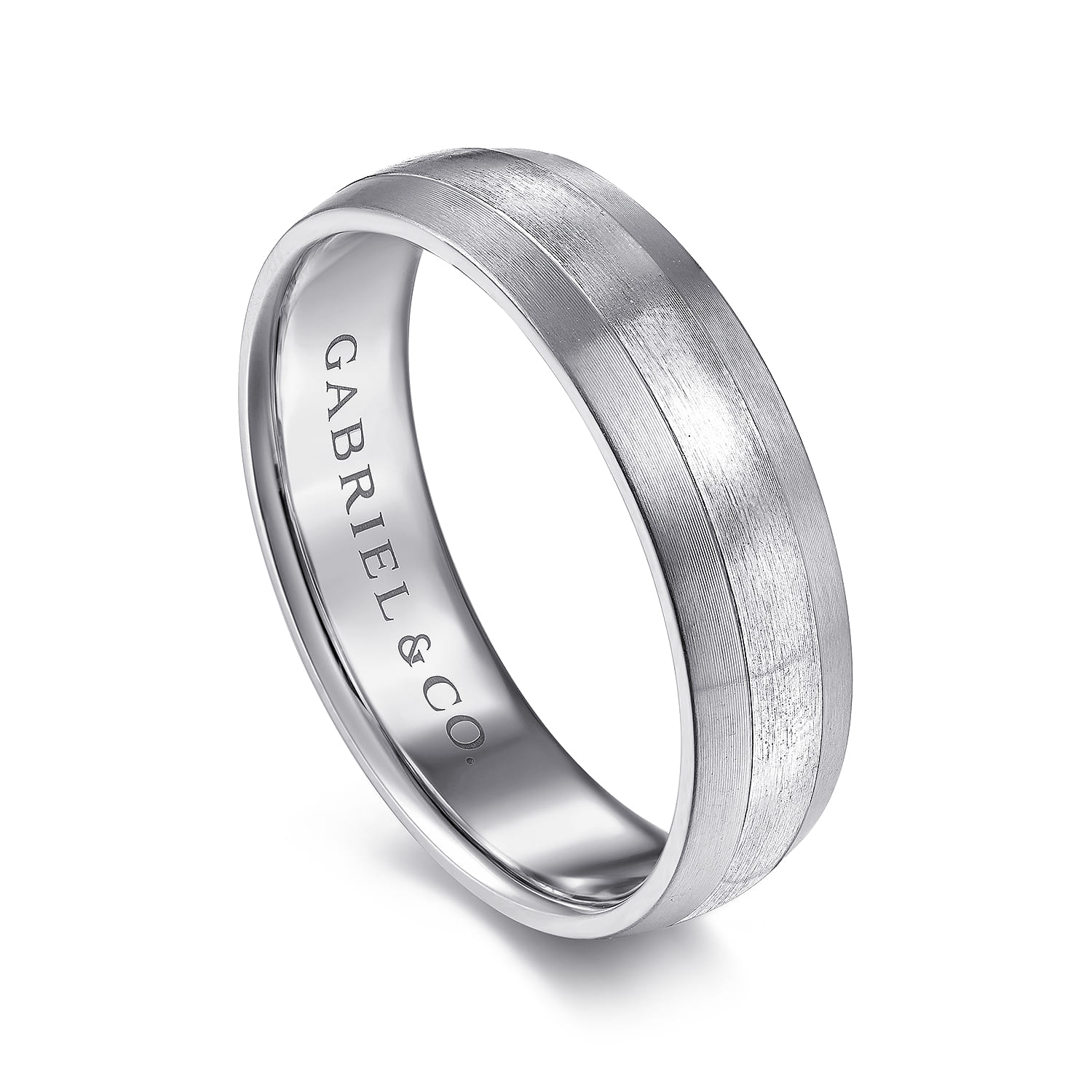 Ezra - 14K White Gold 6mm - Satin Color Block Men's Wedding Band in Satin Finish - Shot 3