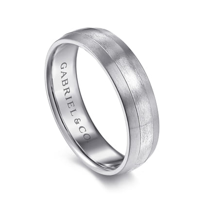 Ezra - 14K White Gold 6mm - Satin Color Block Men's Wedding Band in Satin Finish