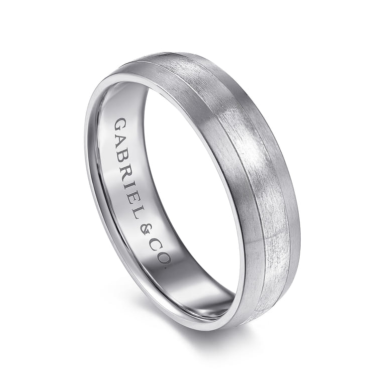 Ezra - 14K White Gold 6mm - Satin Color Block Men's Wedding Band in Satin Finish - Shot 3