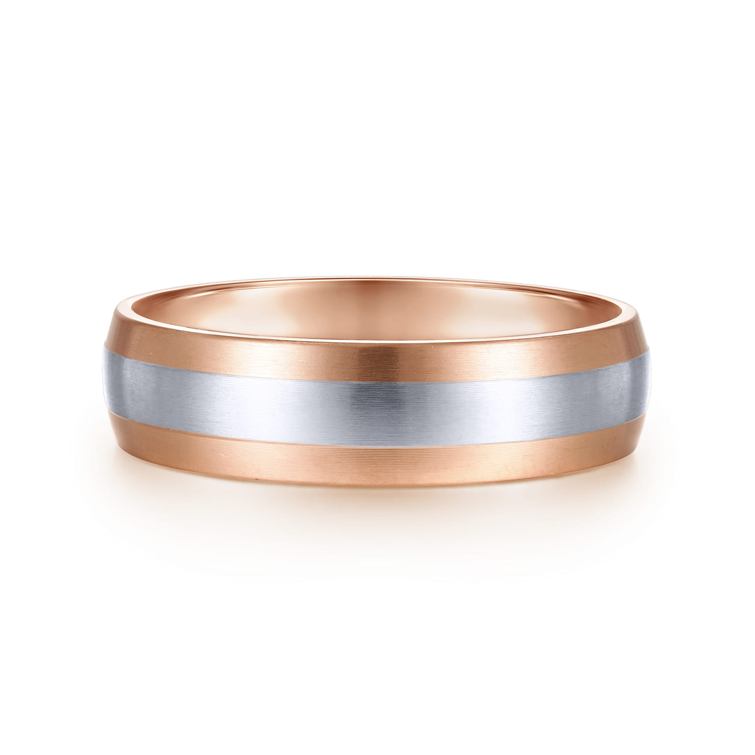 Ezra - 14K White-Rose Gold 6mm - Two Tone Men's Wedding Band in Satin Finish - Shot 1