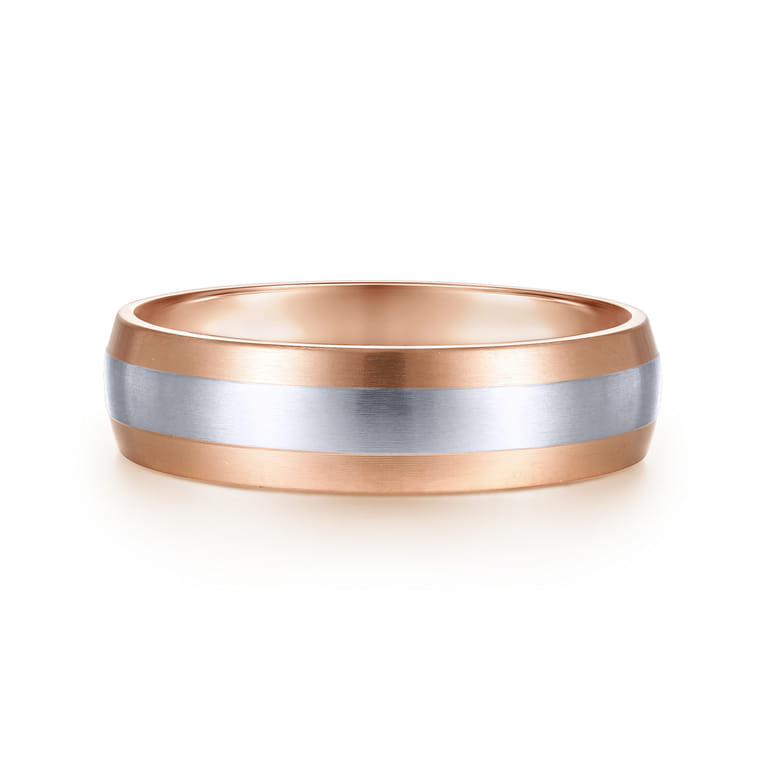 Ezra - 14K White-Rose Gold 6mm - Two Tone Men's Wedding Band in Satin Finish - Shot 1