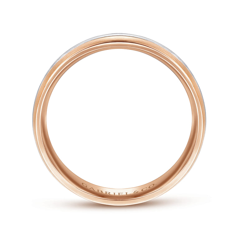Ezra - 14K White-Rose Gold 6mm - Two Tone Men's Wedding Band in Satin Finish - Shot 2