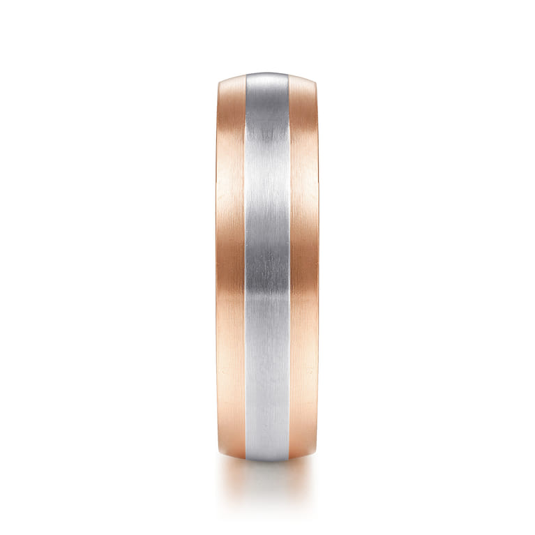 Ezra - 14K White-Rose Gold 6mm - Two Tone Men's Wedding Band in Satin Finish - Shot 4