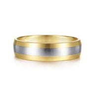 Ezra - 14K White-Yellow Gold 6mm - Two Tone Men's Wedding Band in Satin Finish
