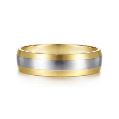 Ezra - 14K White-Yellow Gold 6mm - Two Tone Men's Wedding Band in Satin Finish