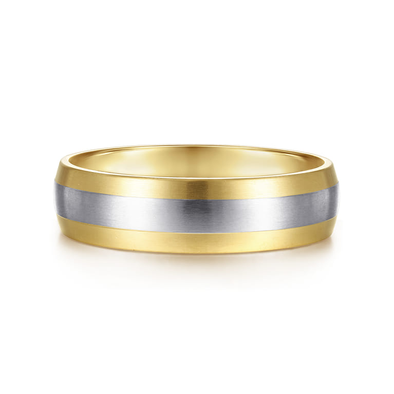 Ezra - 14K White-Yellow Gold 6mm - Two Tone Men's Wedding Band in Satin Finish - Shot 1