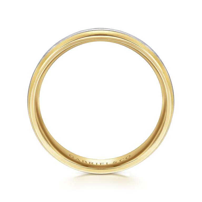 Ezra - 14K White-Yellow Gold 6mm - Two Tone Men's Wedding Band in Satin Finish - Shot 2