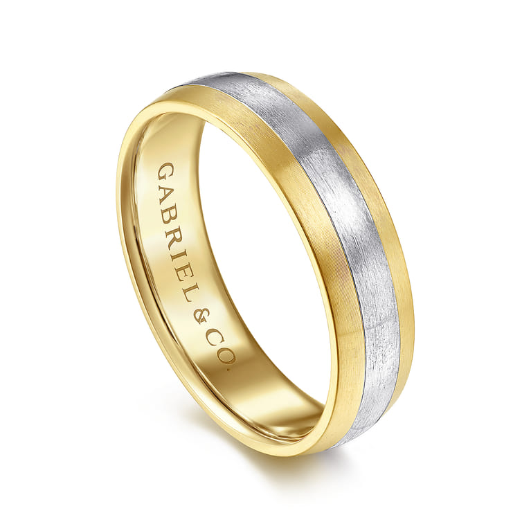Ezra - 14K White-Yellow Gold 6mm - Two Tone Men's Wedding Band in Satin Finish - Shot 3