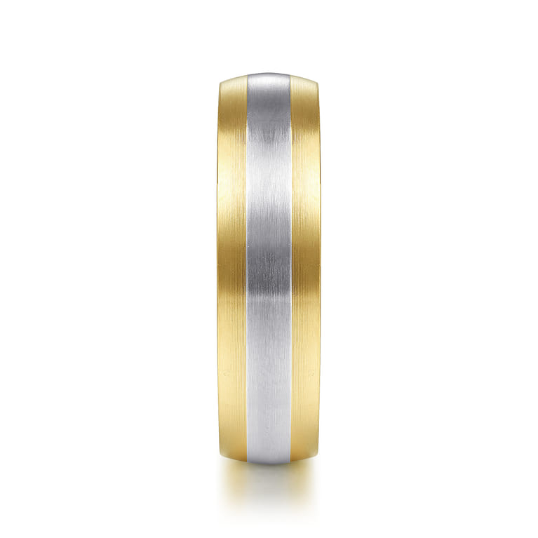Ezra - 14K White-Yellow Gold 6mm - Two Tone Men's Wedding Band in Satin Finish - Shot 4